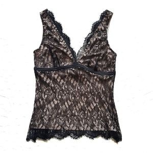 NWT BCBG MaxAzria Black V-Neck Lace Top